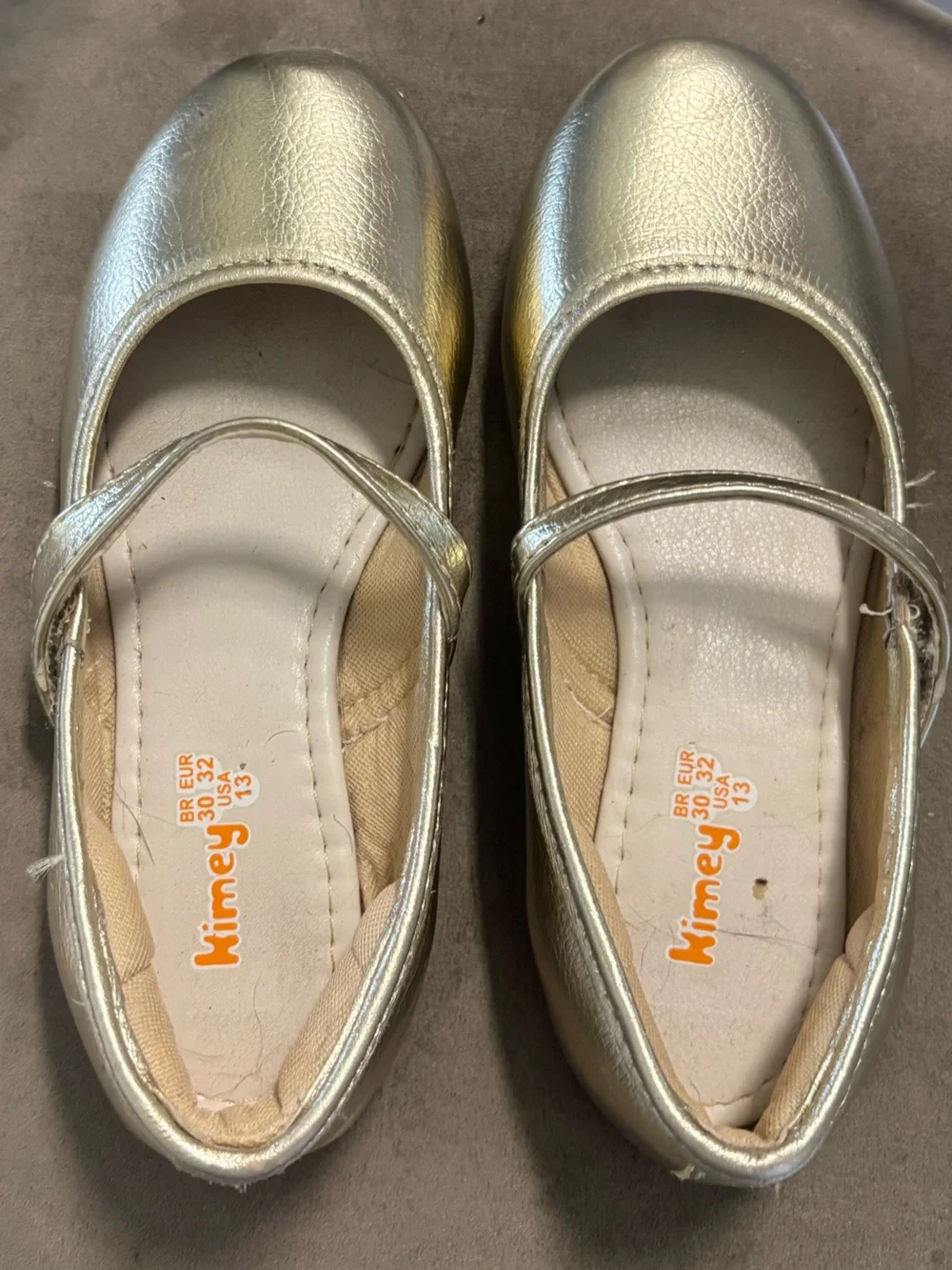 Size 13 Kimey Bailarina Metallic Gold Mary Janes with Hook/Loop Strap. In VVGUC